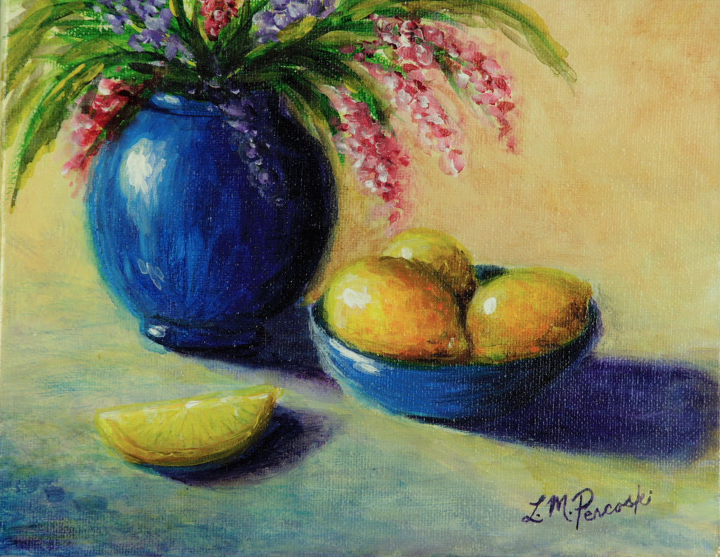 9a Blue Vase with Lemons  Archival Canvas giclee print